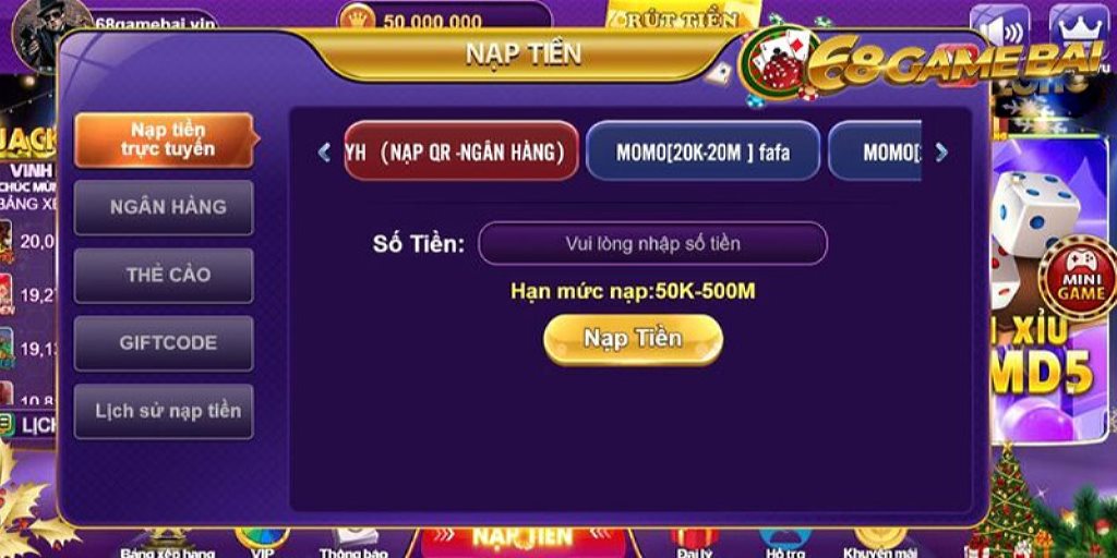 cách nạp tiền 68 game bài